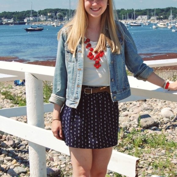 J. Crew Pull-On Navy Mini Skirt with White Anchor⚓️ Print (size XL) - Picture 1 of 10